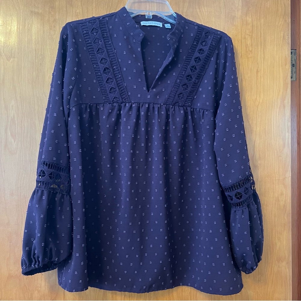Notations Deep Purple/Plum Blouse with Lace Accents